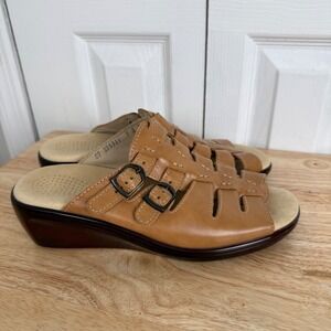SAS Tripad Comfort Slide Sandals 9 Slim Tan‎ Leather Wedge Huarache Boho Retro